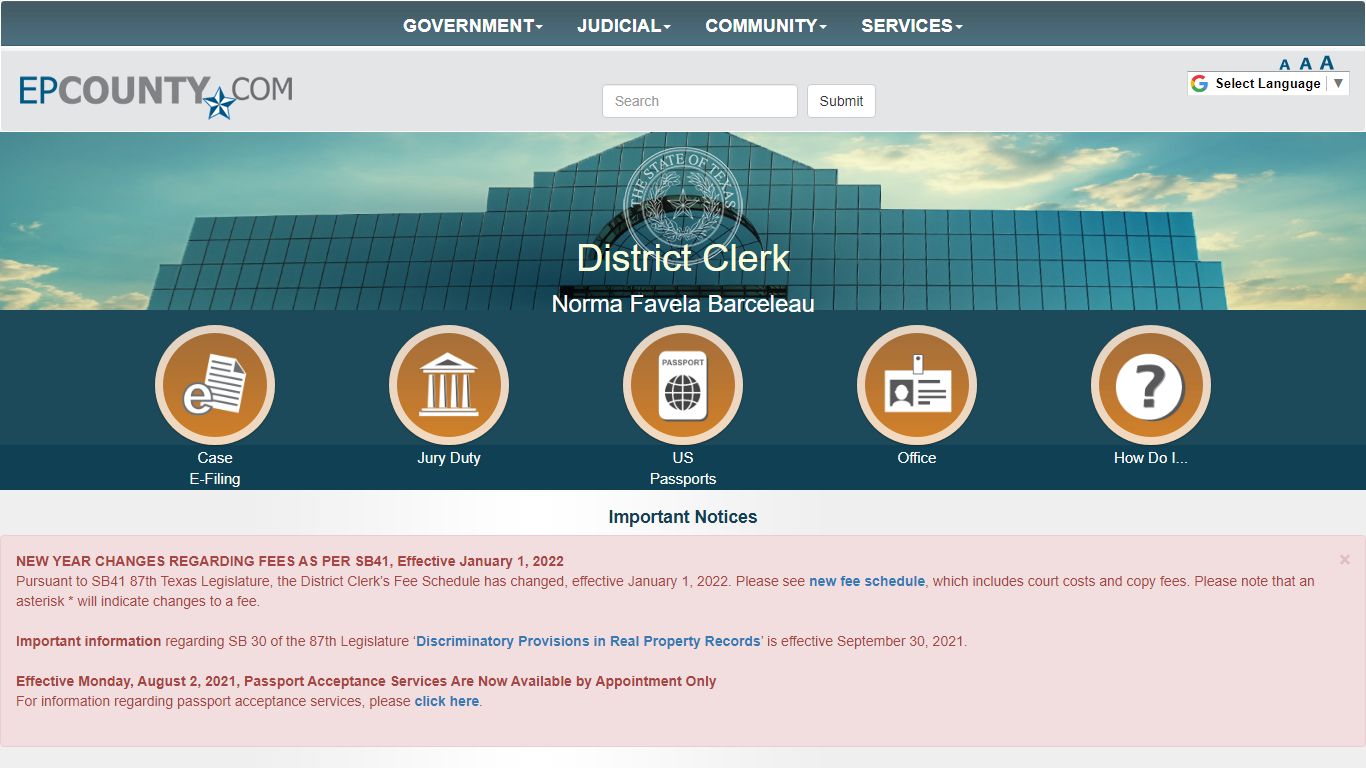 County of El Paso Texas - District Clerk